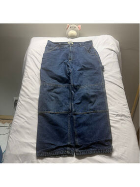 Vintage Baggy Saf-T-Bak Flannel Lined Double Knee Carpenter Jeans Denim 34x30
